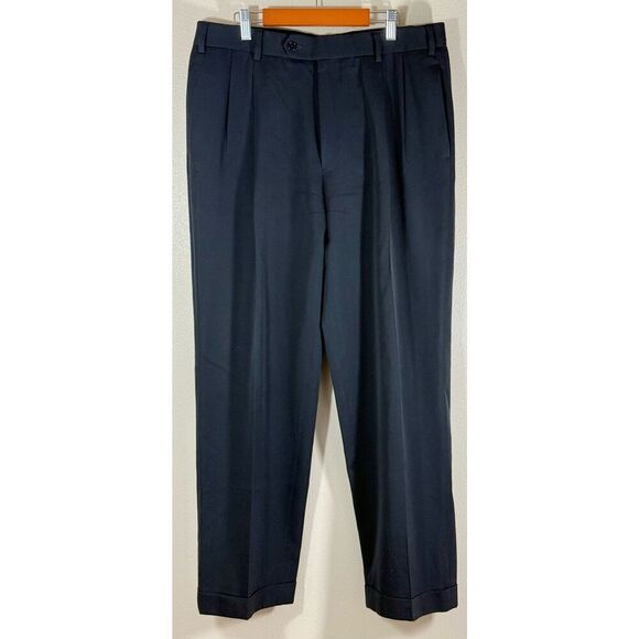 Brooks Brothers Men's Classic Black Pleated 100% Wool Slacks 34W x 30L - Picture 1 of 8